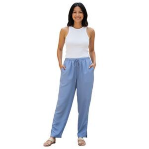Oleg Cassini Vintage 80s Silk Pants Women’s M Blue Loose Fit Elastic Tie Waist